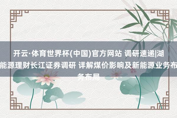 开云·体育世界杯(中国)官方网站 调研速递|湖北能源理财长江证券调研 详解煤价影响及新能源业务布局