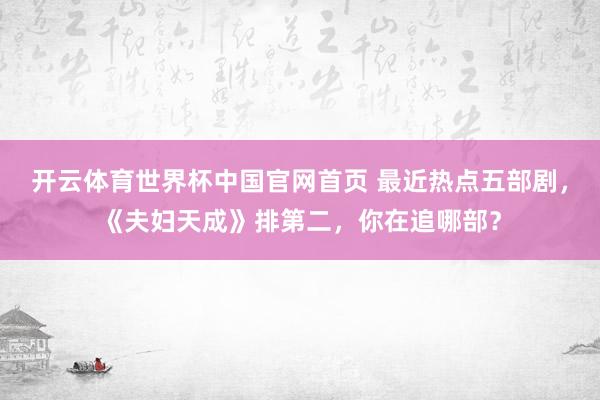 开云体育世界杯中国官网首页 最近热点五部剧,《夫妇天成》排第二,你在追哪部?